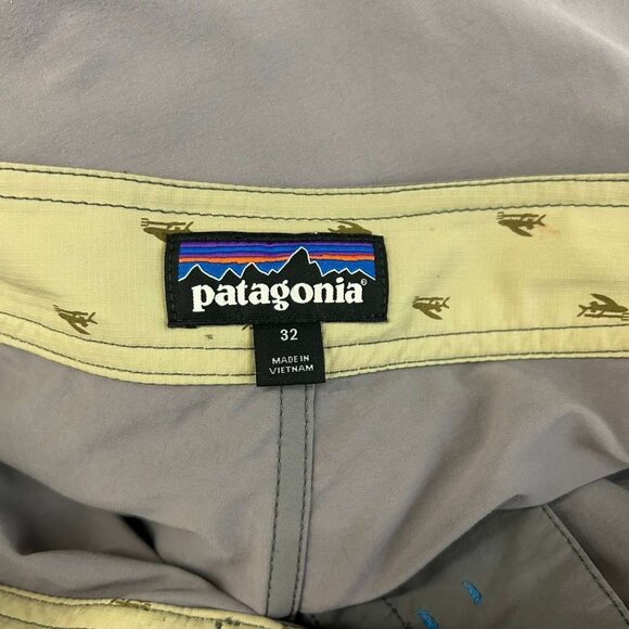 Patagonia Men's Size 32 Gray Blue Trim Swim Logo Shorts Drawstring Wavefarer - Picture 7 of 13